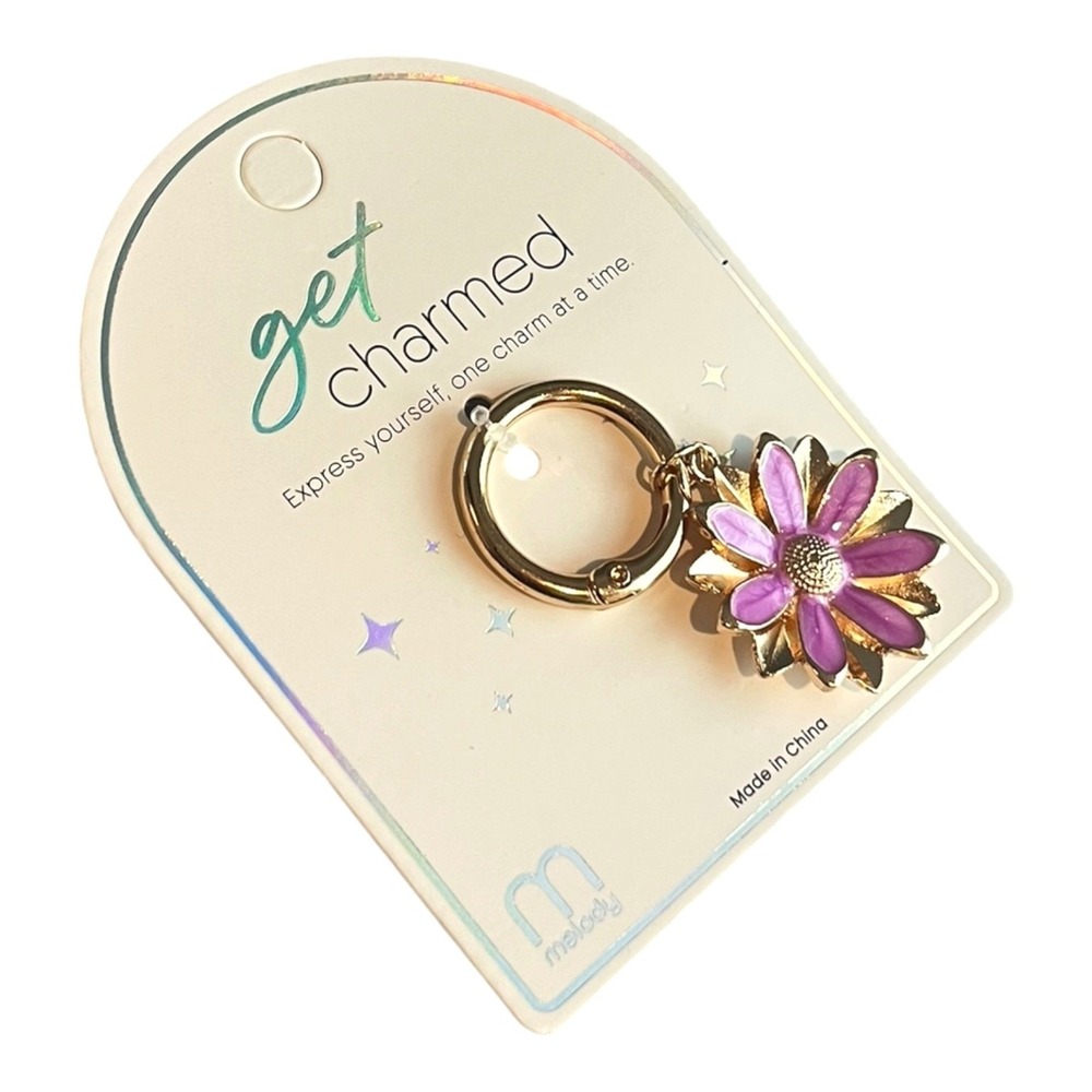 Melody Women's Purple Gold Daisy Flower Charm Key Chain Bag Charm Metal Enamel